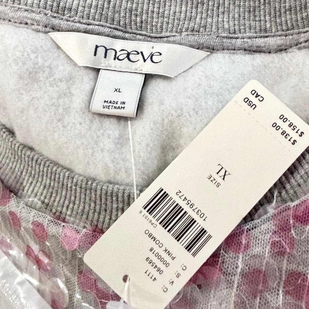 NWT‎ Maeve Sequin Sweatshirt Sz XL Gray Pink Crew Neck Fun Maximalist *Flaw - Picture 4 of 15